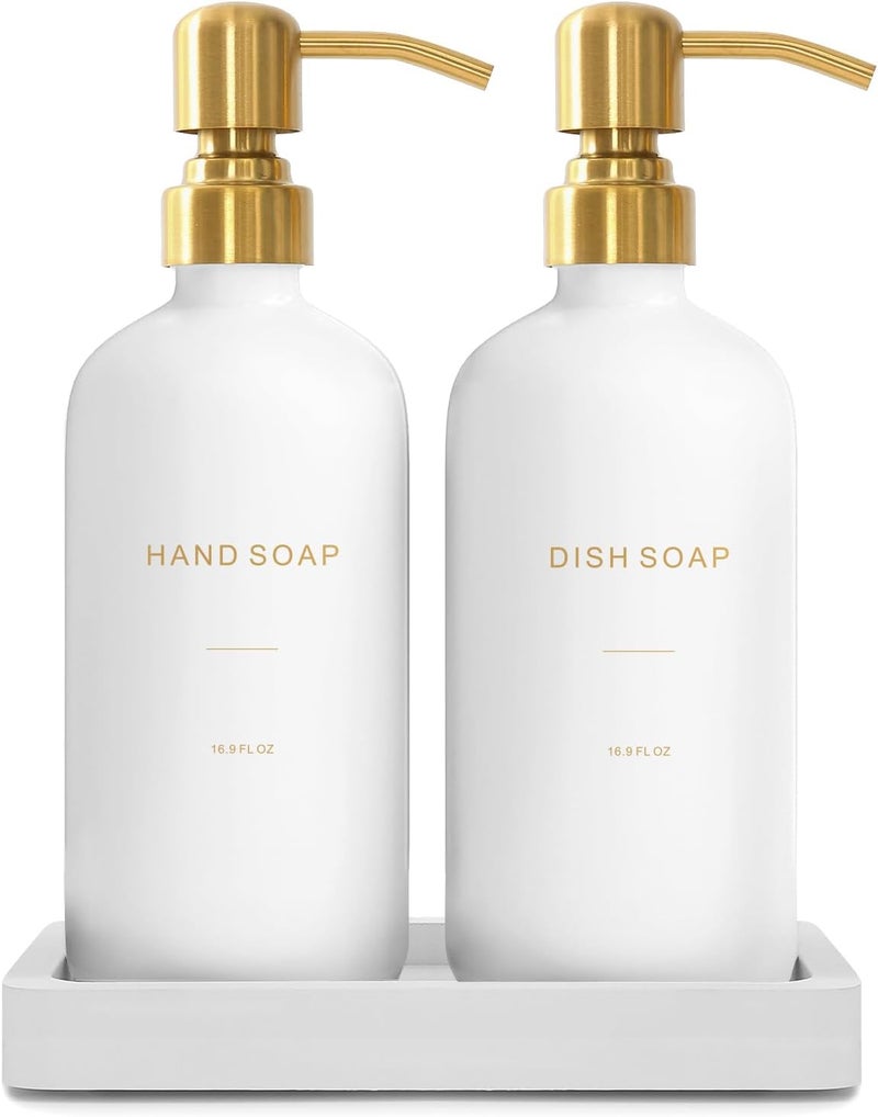 Prus Waso Gold Soap Dispenser Set, Glass Soap Dispenser with Stainless Steel Pump, Perfect for Modern Kitchen Counter Decor. (Gold) - Image 1